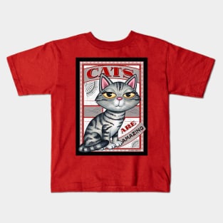 Cute Gray Tabby with gray, red,black, Cats are Amazing Kids T-Shirt